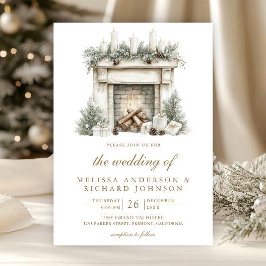 Invitation Noël Cheminée Arc Tout en Un QR Code Mariage