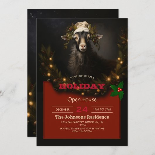 Invitation Noël Chèvre Lumière de Noël (Devant / Derrière)