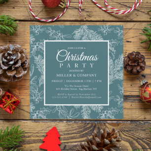 Invitation Noël Chic Floral Corporate Teal Fête de l'entrepri