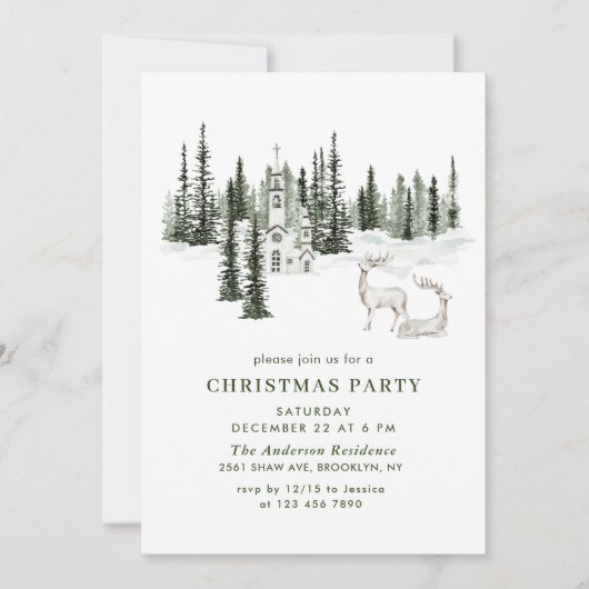 Invitation Noël classique Forêt d'hiver Noël (Devant)