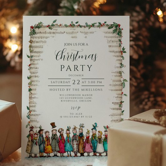 Invitation Noël classique Holly et Carolers