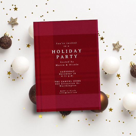 Invitation Noël classique plaid simple fête de vacances rouge