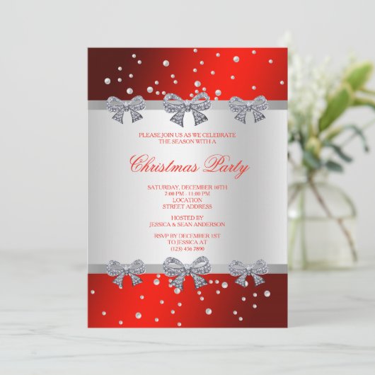 Invitation Noël Classy Diamond Bows & Pearls (Debout devant)