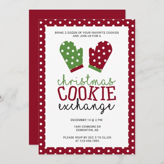 Invitation Noël Cookie Exchange Fête Fête Four Mitts (Devant / Derrière)