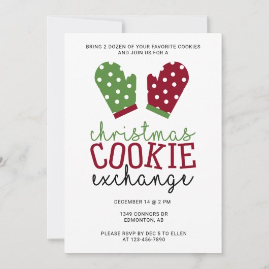 Invitation Noël Cookie Exchange Fête Fête Four Mitts (Devant)