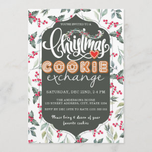 Invitation Noël Cookie Exchange Party Aquarelle verte