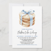 Invitation Noël Cookie Exchange Party Cute Blue Bow (Devant)