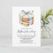 Invitation Noël Cookie Exchange Party Cute Blue Bow (Debout devant)