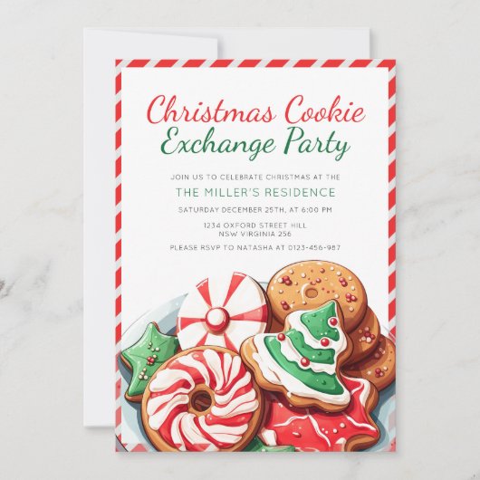 Invitation Noël Cookie Exchange Party Festive Rouge (Devant)