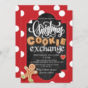 Invitation Noël Cookie Exchange Party Red Polka Dot