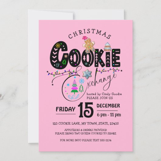 Invitation Noël Cookie Exchange Pink Holiday (Devant)