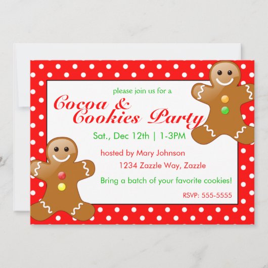 Invitation Noël Cookie Party Gingpain Pois (Devant)