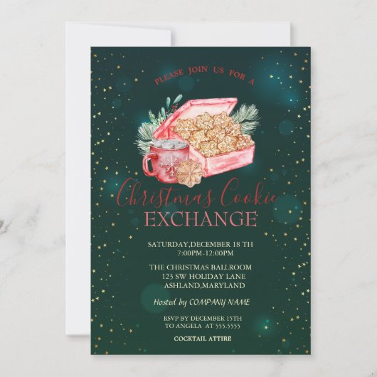 Invitation Noël Cookie Stars Vert Noël (Devant)