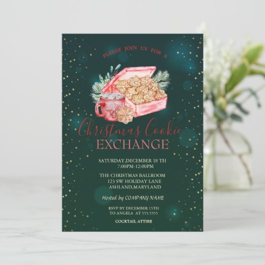 Invitation Noël Cookie Stars Vert Noël (Debout devant)