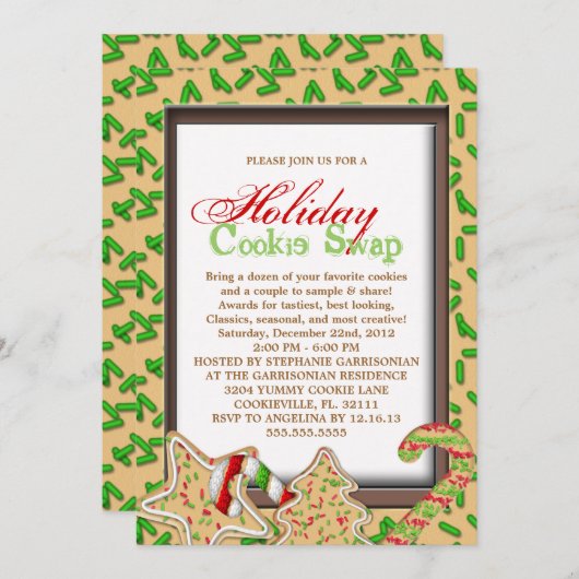 Invitation Noël Cookie Swap Fête de Noël (Devant / Derrière)