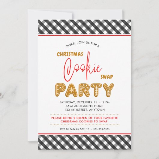 Invitation Noël Cookie Swap Fête Noël Plaid (Devant)
