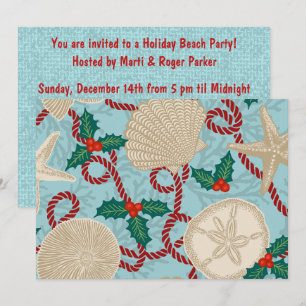 Invitation Noël Côte Tropicale Coquillages - Aqua & Rouge