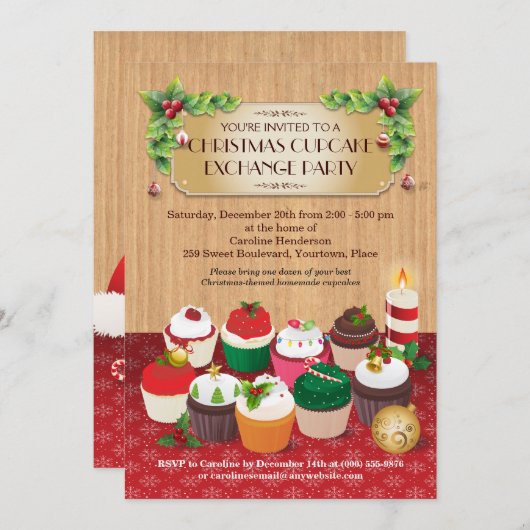 Invitation Noël Cupcake Exchange Party (Devant / Derrière)