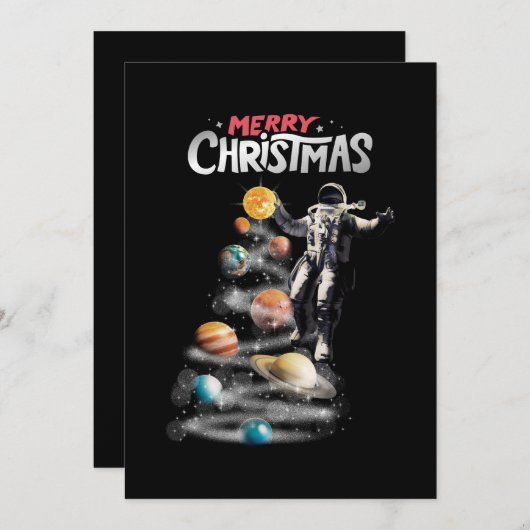 Invitation Noël dans le système solaire spatial Astronaute (Devant / Derrière)