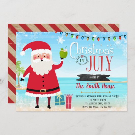 Invitation Noël dans l'invitation de la fête de juillet (Devant / Derrière)