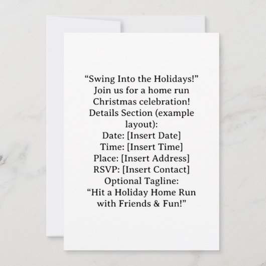 Invitation Noël de baseball à thème pour les Amoureux de les (Dos)