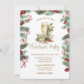 Invitation Noël de Champagne Holly Berry Poinsettia (Devant)