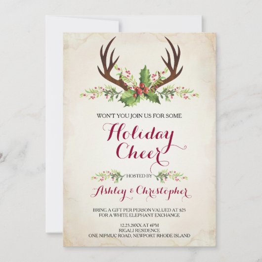 Invitation Noël de Deer Antler (Devant)