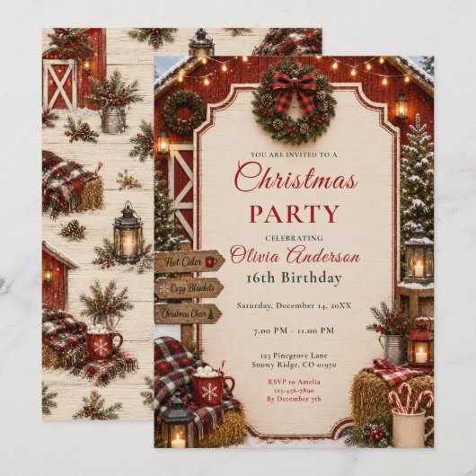 Invitation Noël de ferme rustique seize (Devant / Derrière)