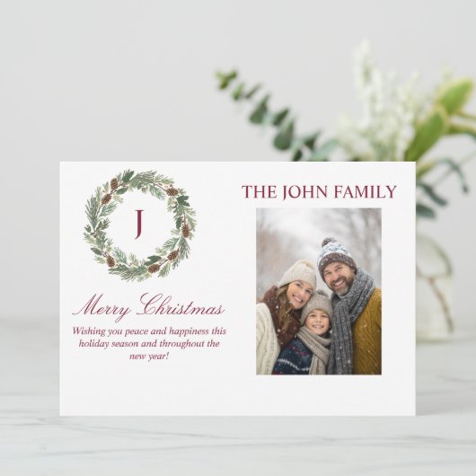 Invitation Noël de la couronne de pin rustique (Debout devant)