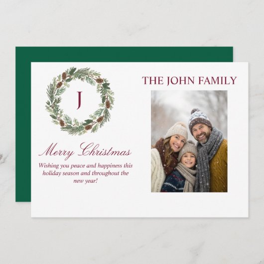 Invitation Noël de la couronne de pin rustique (Devant / Derrière)