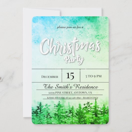 Invitation Noël de la forêt de pins des neiges (Devant)