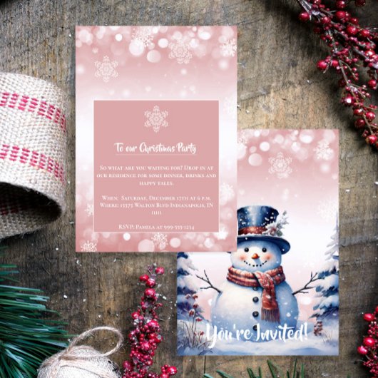 Invitation Noël de la forêt d'hiver | Parti rose