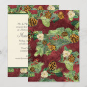 Invitation Noël de la nature Fêtes d'hiver Magnolia et pin (Devant / Derrière)