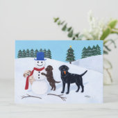 Invitation Noël de Labrador avec le bonhomme de neige (Debout devant)
