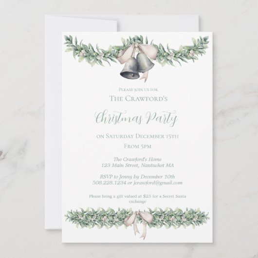 Invitation Noël de Mistletoe et Silver Bells (Devant)