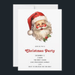 Invitation Noël de style rétro Holly Jolly Santa Claus<br><div class="desc">Une invitation de Noël avec une joyeuse illustration d'un Père Noël de style vintage aux joues rouges roses. portant son chapeau de santa rouge classique et son grand ours blanc. Un spring de saint ajoute à l'esprit festif de fête de ce design.</div>