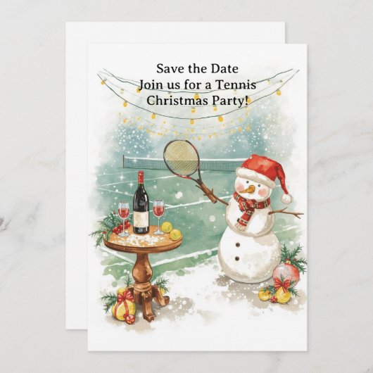 Invitation Noël de tennis avec Snowman (Devant / Derrière)