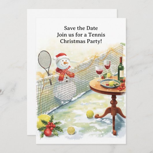 Invitation Noël de tennis avec Snowman (Devant / Derrière)