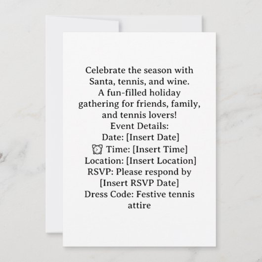 Invitation Noël de tennis avec Snowman (Dos)