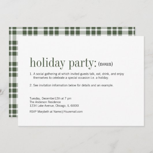 Invitation Noël Définition Green Holiday Party (Devant / Derrière)