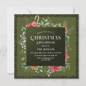 Invitation Noël Déjeuner Parties scintillant Hiver Floral (Devant)