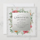 Invitation Noël Déjeuner Parties scintillant Hiver Floral (Devant)