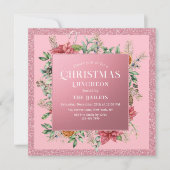 Invitation Noël Déjeuner Parties scintillant Hiver Floral (Devant)