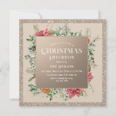 Invitation Noël Déjeuner Parties scintillant Hiver Floral (Devant)