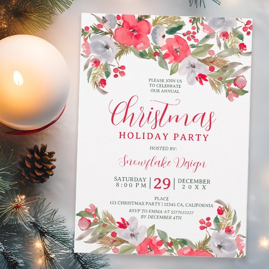 Invitation Noël d'entreprise rouge vert rustique