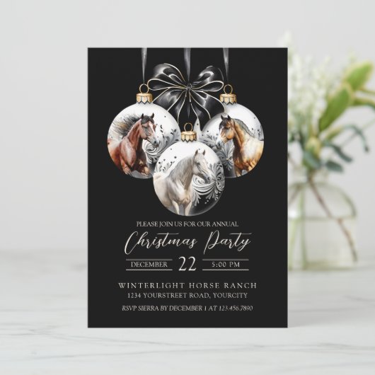 Invitation Noël des chevaux noirs et or (Debout devant)