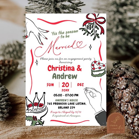 Invitation Noël Dessin Marié Fiançailles Fête