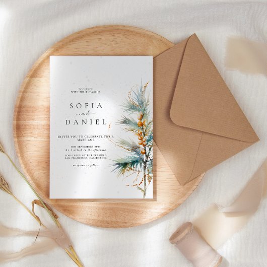 Invitation Noël d'hiver Aquarelle Arbres Mariage