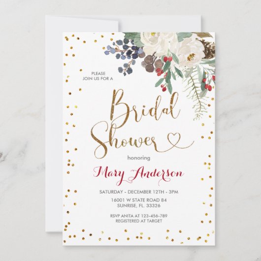 Invitation Noël d'hiver Fête des mariées florale blanche (Devant)