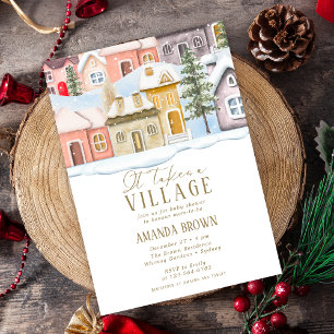 Invitation Noël d'hiver Il faut un Baby shower de village